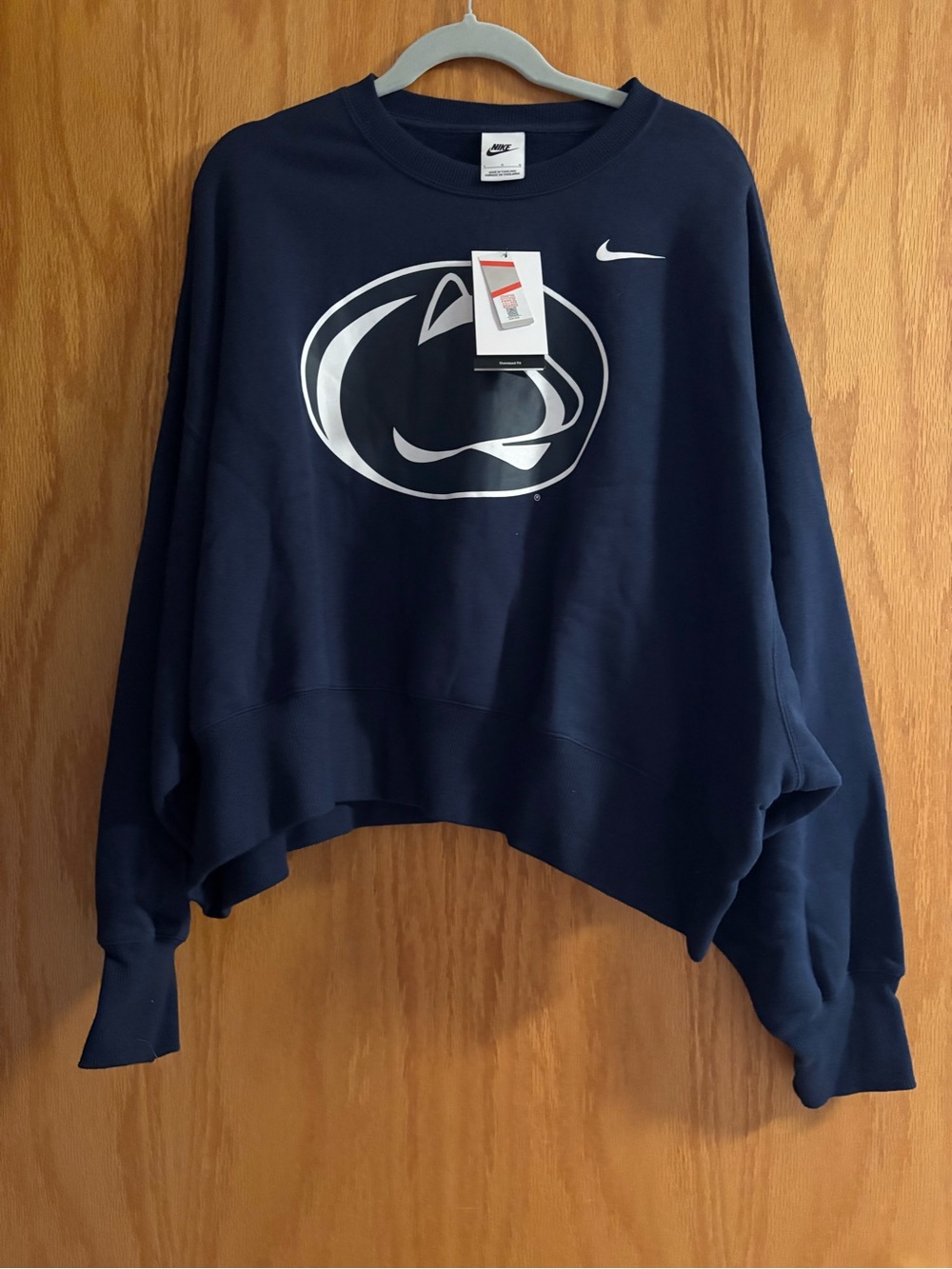 Nike Women's Navy Crew Sweatshirt with White Penn State Logo